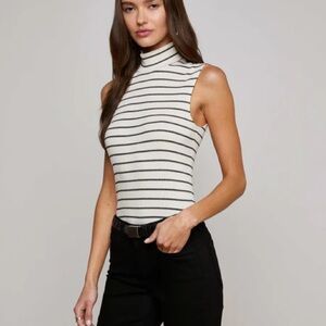 Simons Contemporaine- Black & White Striped Sleeveless Knit Turtleneck -Size XS